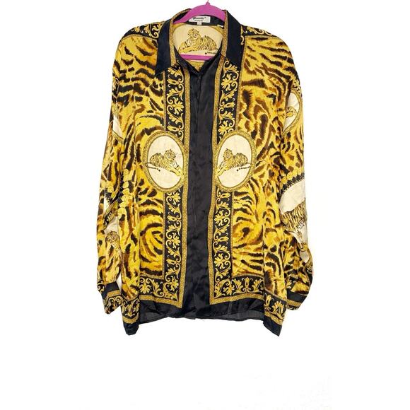 Vintage Men’s Genelli Italiano 100% Silk Shirt Tiger Print Motif! - Picture 1 of 12